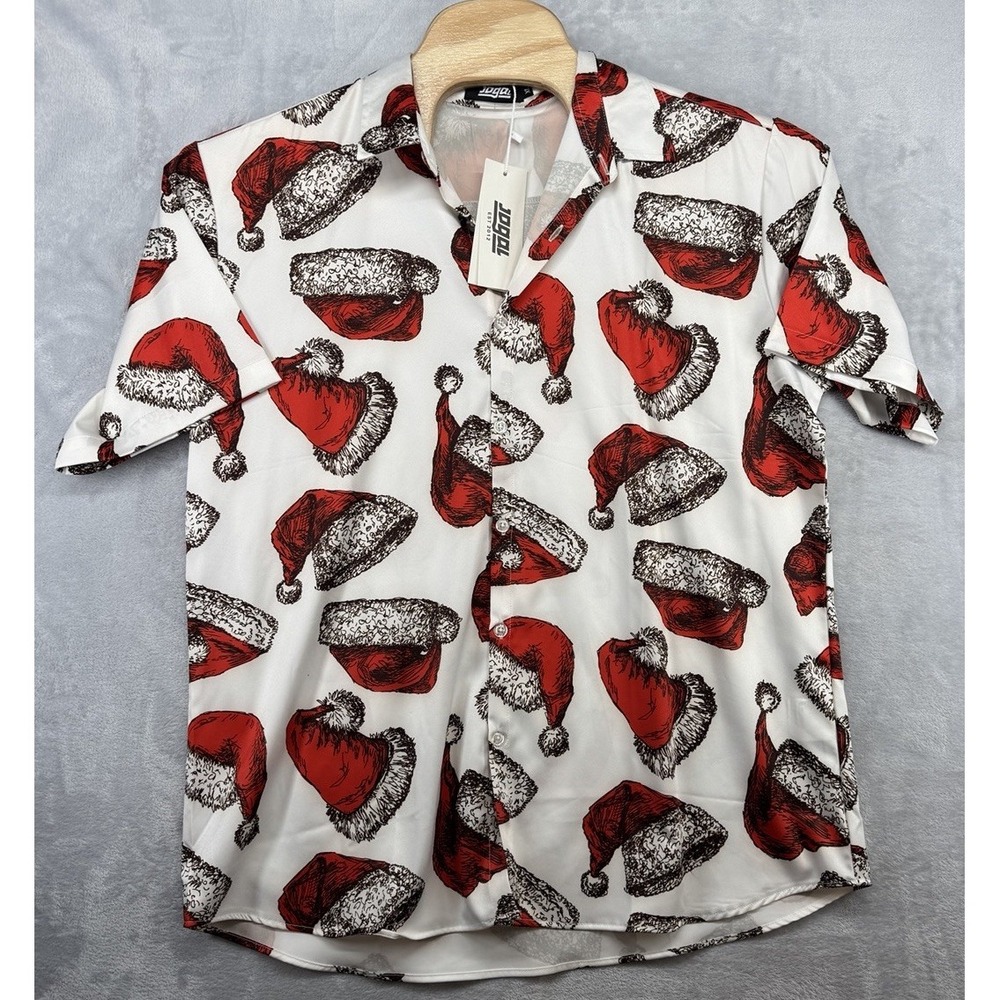 JOGAL Christmas Shirt Santa Claus Party Flamingo‎ Casual Hawaiian XL NWT READ
